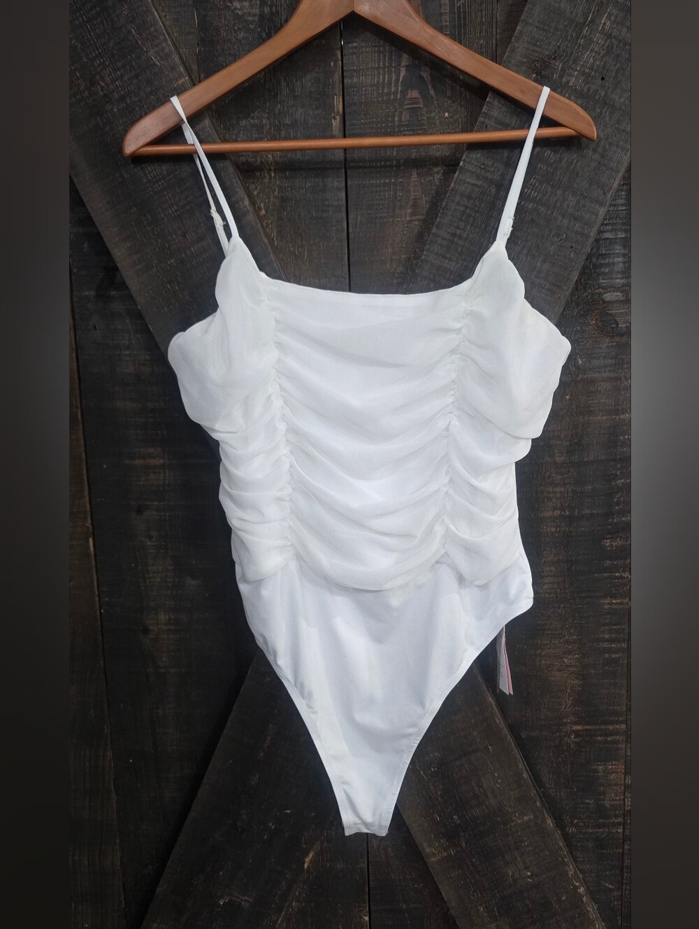 Cider White Ruched Womens  One-Piece Bodysuit NWT XL